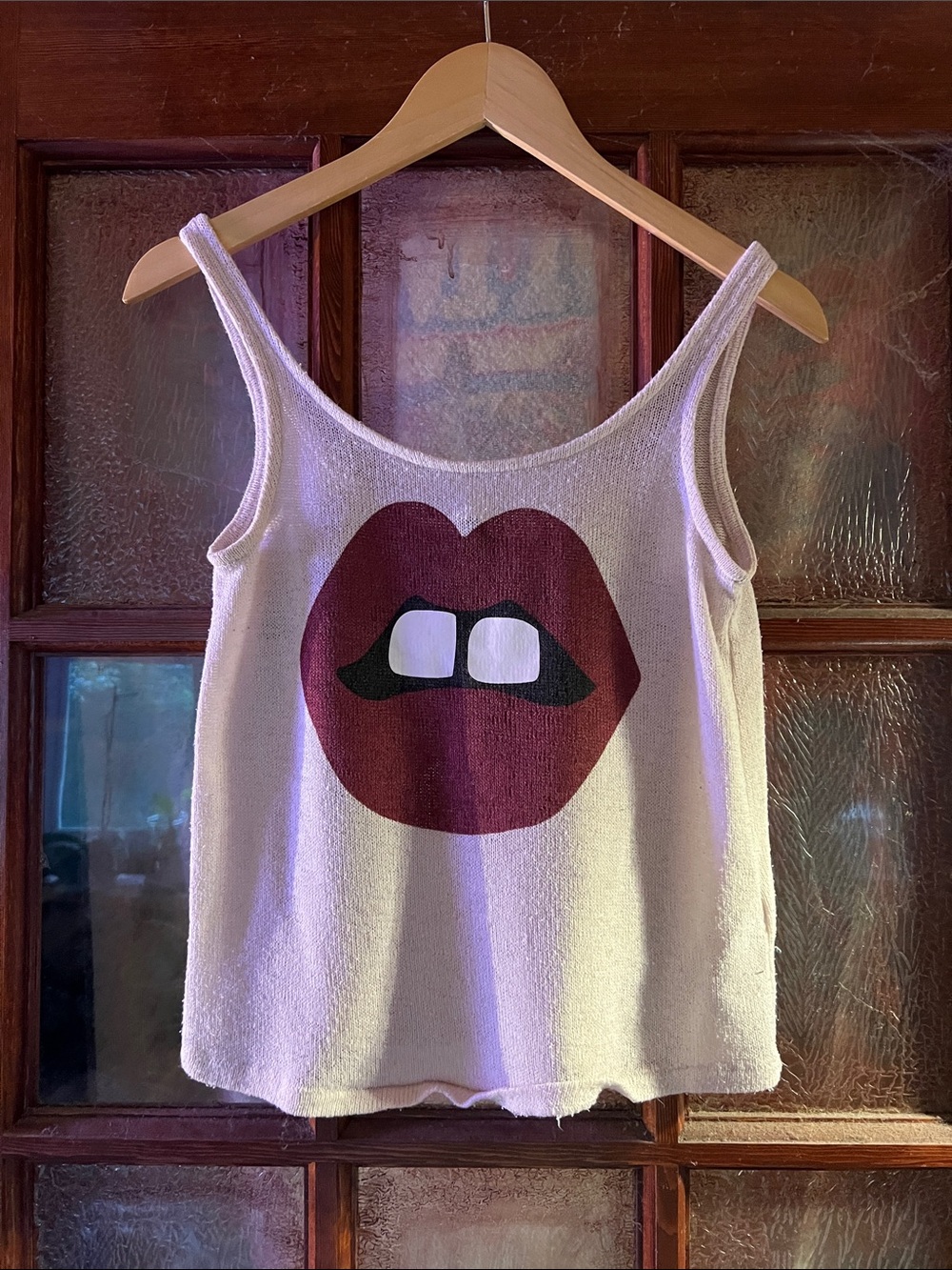 White Tank Top with Maroon Hot Lips!👄